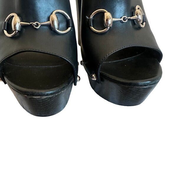 Gucci Betis Glamour Horsebit High Heel Clogs Sandals Stud Open-Toe Size 38.5 - Picture 10 of 15